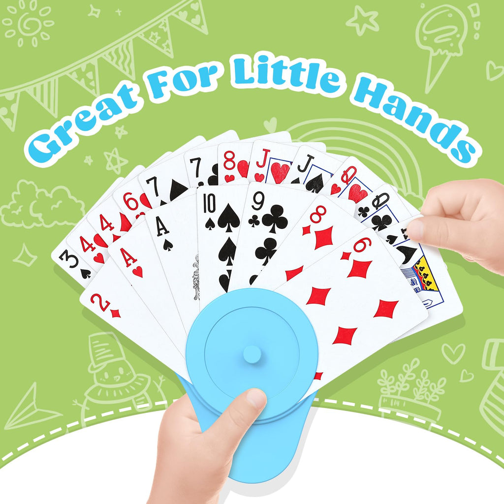 RESOVO Playing Card Holder Set for Kids and Small Hands – 4 Pack (2 Blue, 2 Green) for UNO, Poker, Canasta, and Travel