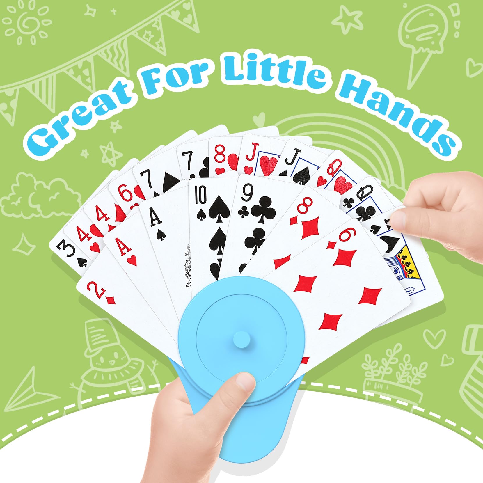 RESOVO Playing Card Holder Set for Kids and Small Hands – 4 Pack (2 Blue, 2 Green) for UNO, Poker, Canasta, and Travel