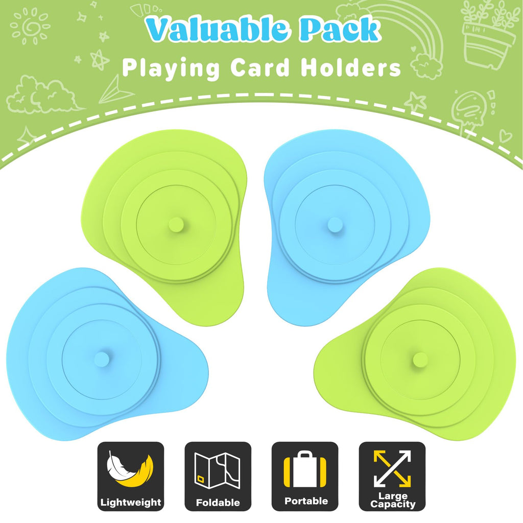 RESOVO Playing Card Holder Set for Kids and Small Hands – 4 Pack (2 Blue, 2 Green) for UNO, Poker, Canasta, and Travel