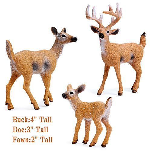 RESTCLOUD White-Tailed Deer Figurines Set of 3 – Hand-Painted Buck, Doe, Fawn Cake Toppers and Woodland Animals