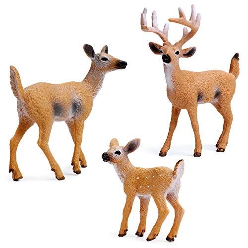 RESTCLOUD White-Tailed Deer Figurines Set of 3 – Hand-Painted Buck, Doe, Fawn Cake Toppers and Woodland Animals