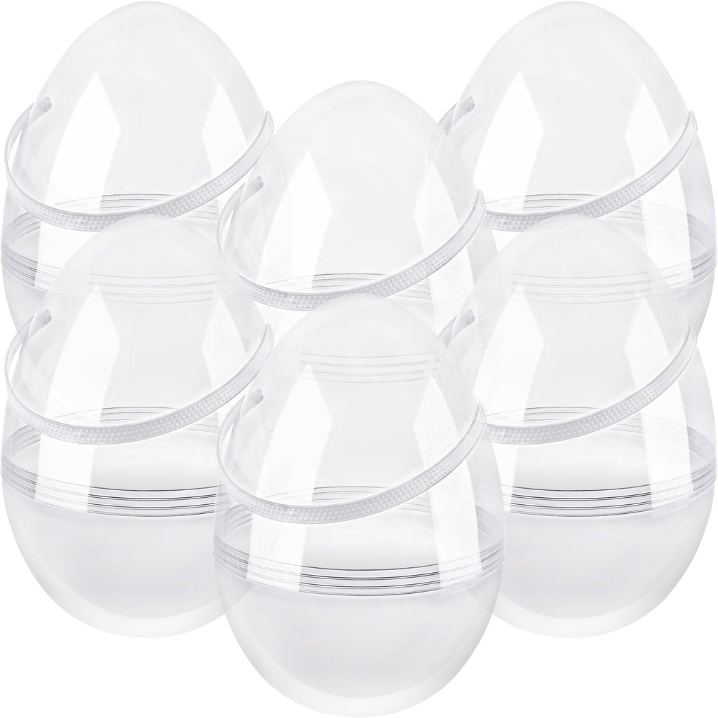 Restroma 6-Pack 10 Inch Clear Plastic Easter Eggs with Handles - Jumbo Fillable Eggs for DIY Decorating and Egg Hunt