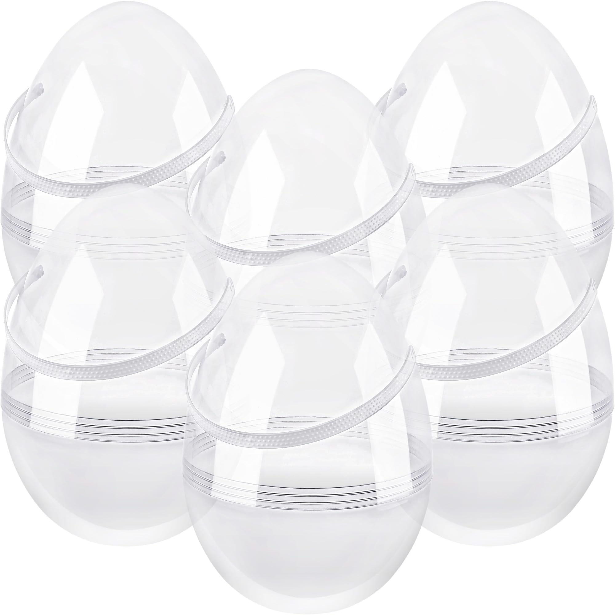 Restroma 6-Pack 10 Inch Clear Plastic Easter Eggs with Handles - Jumbo Fillable Eggs for DIY Decorating and Egg Hunt