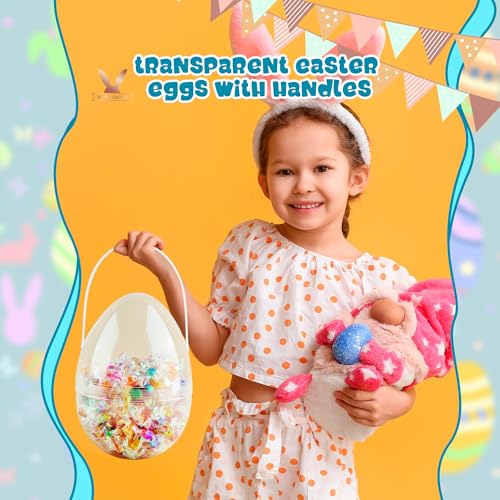 Restroma 6-Pack 10 Inch Clear Plastic Easter Eggs with Handles - Jumbo Fillable Eggs for DIY Decorating and Egg Hunt