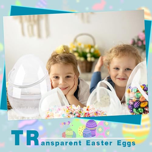 Restroma 6-Pack 10 Inch Clear Plastic Easter Eggs with Handles - Jumbo Fillable Eggs for DIY Decorating and Egg Hunt