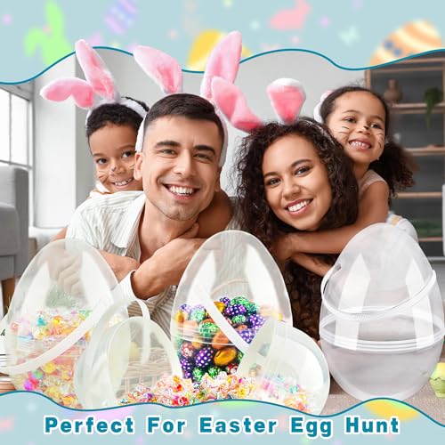 Restroma 6-Pack 10 Inch Clear Plastic Easter Eggs with Handles - Jumbo Fillable Eggs for DIY Decorating and Egg Hunt