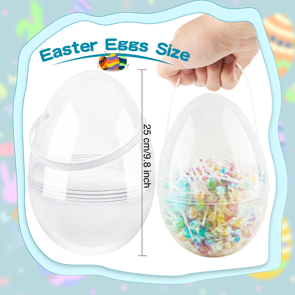 Restroma 6-Pack 10 Inch Clear Plastic Easter Eggs with Handles - Jumbo Fillable Eggs for DIY Decorating and Egg Hunt