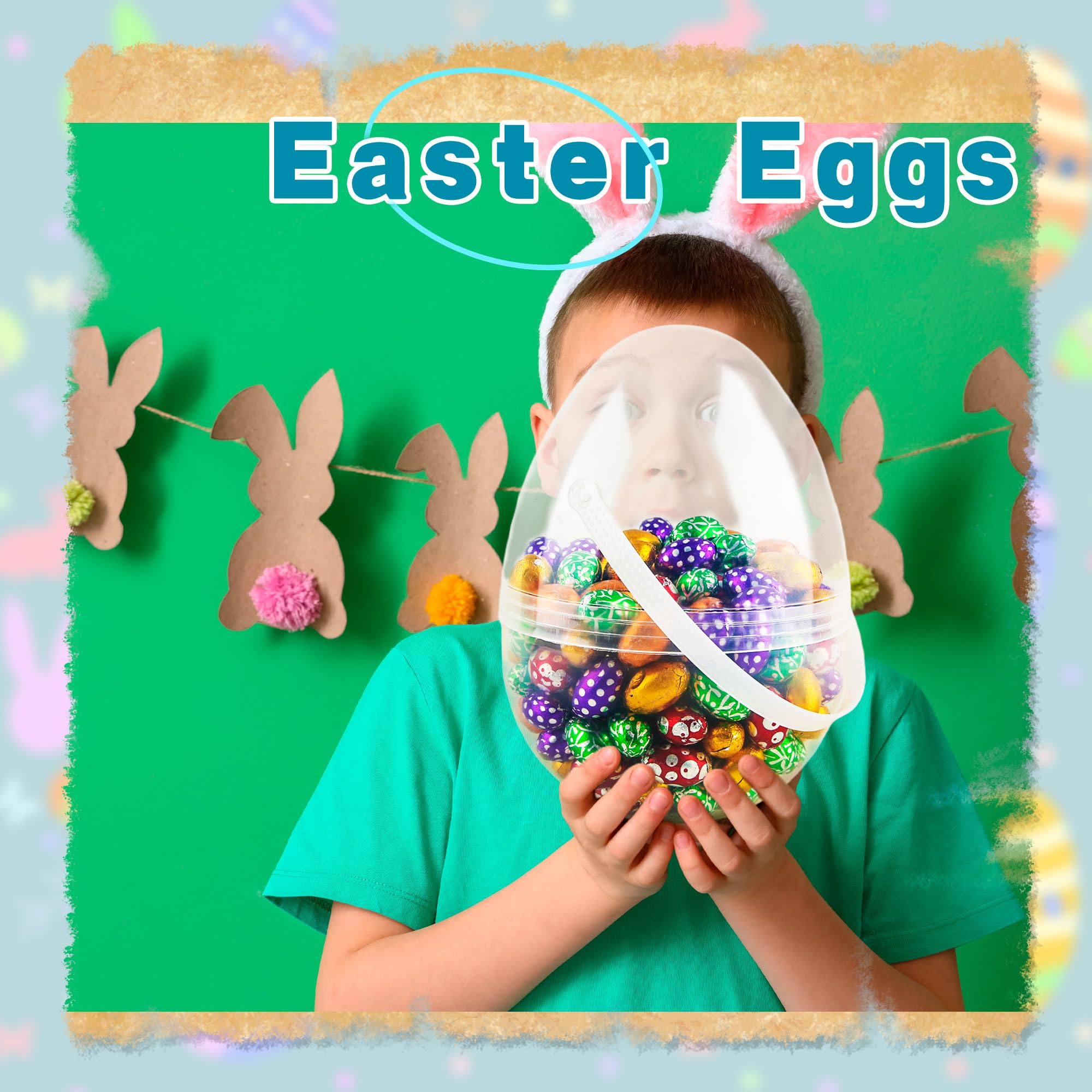 Restroma 6-Pack 10 Inch Clear Plastic Easter Eggs with Handles - Jumbo Fillable Eggs for DIY Decorating and Egg Hunt