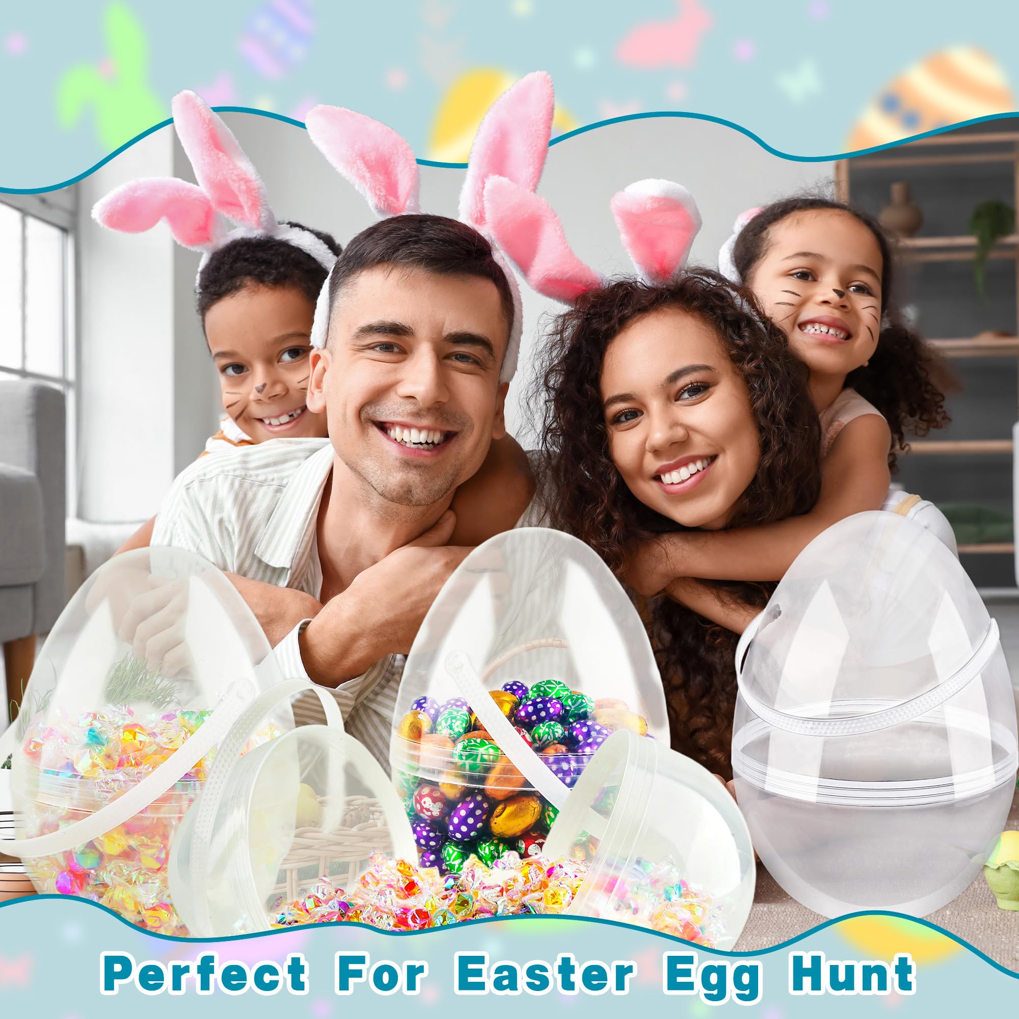 Restroma 6-Pack 10 Inch Clear Plastic Easter Eggs with Handles - Jumbo Fillable Eggs for DIY Decorating and Egg Hunt