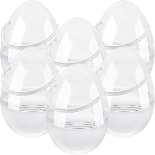 Restroma 6-Pack 10 Inch Clear Plastic Easter Eggs with Handles - Jumbo Fillable Eggs for DIY Decorating and Egg Hunt