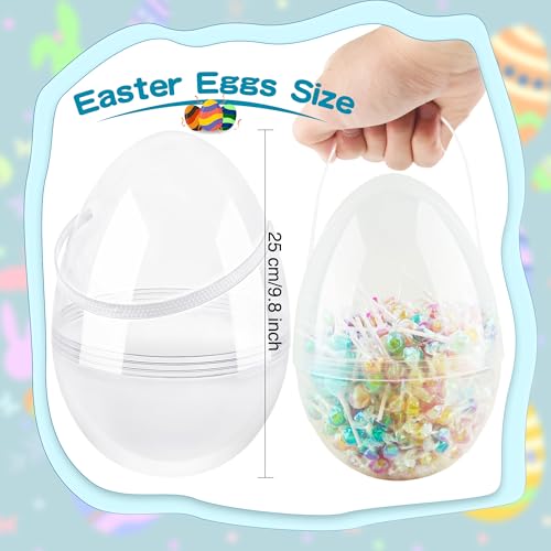 Restroma 6-Pack 10 Inch Clear Plastic Easter Eggs with Handles - Jumbo Fillable Eggs for DIY Decorating and Egg Hunt