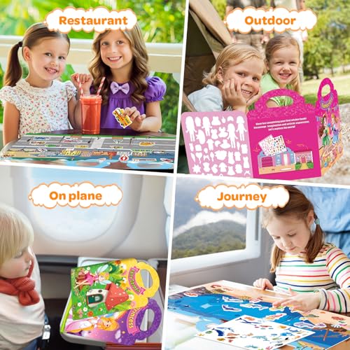 Reusable Sticker Books for Toddlers 1-3 Girls – 2 Pack Princess & Fashion Jelly Stickers Travel Toy