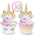 Reversible Rainbow Cupcake Liners and Unicorn Toppers Set for Birthdays – 30 of Each