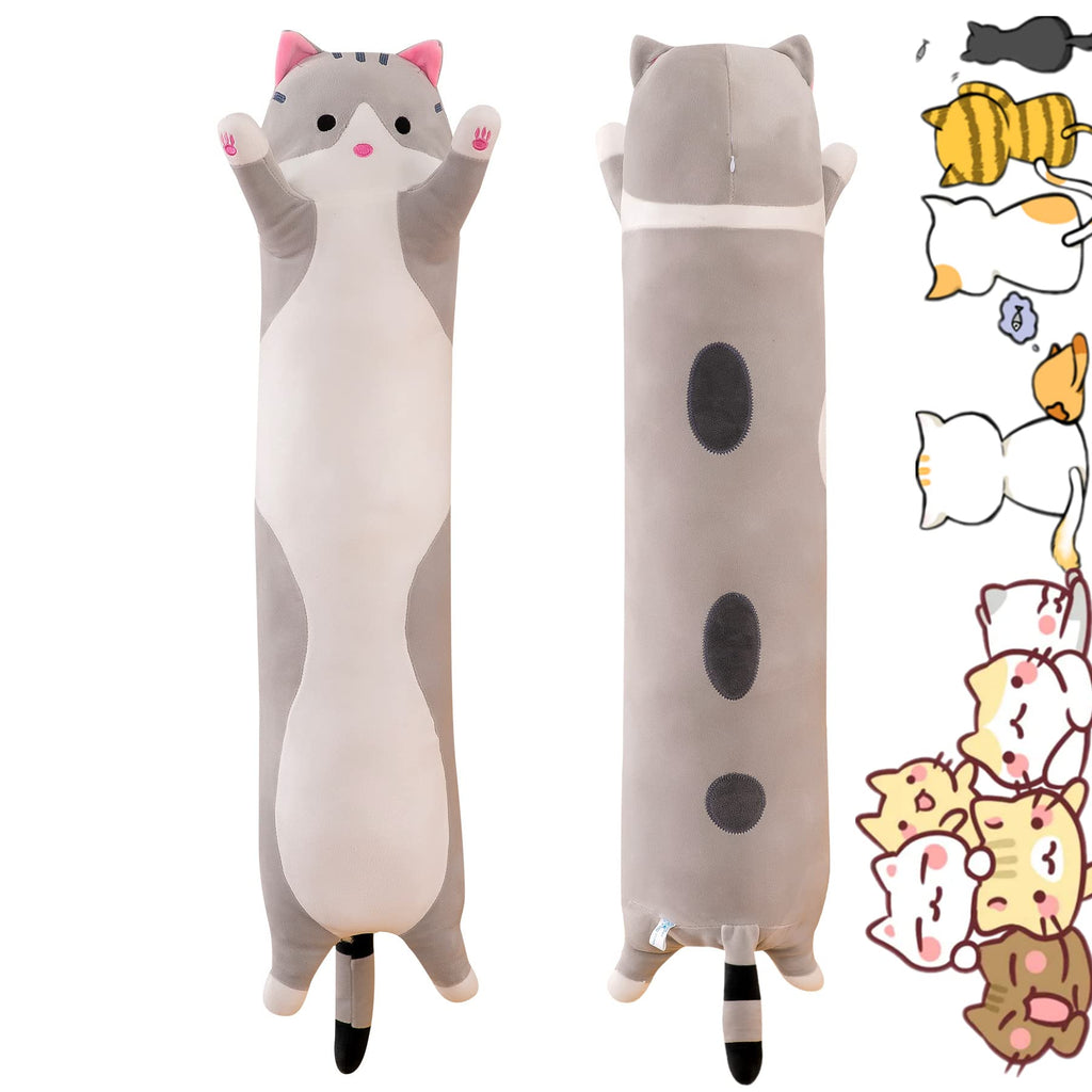 Rexinc Long Gray Cat Plush Pillow Toy – Soft Cute Stuffed Animal Body Pillow (19.68 inches)
