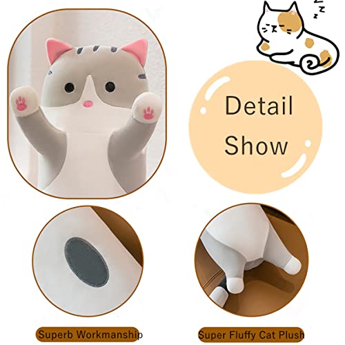 Rexinc Long Gray Cat Plush Pillow Toy – Soft Cute Stuffed Animal Body Pillow (19.68 inches)
