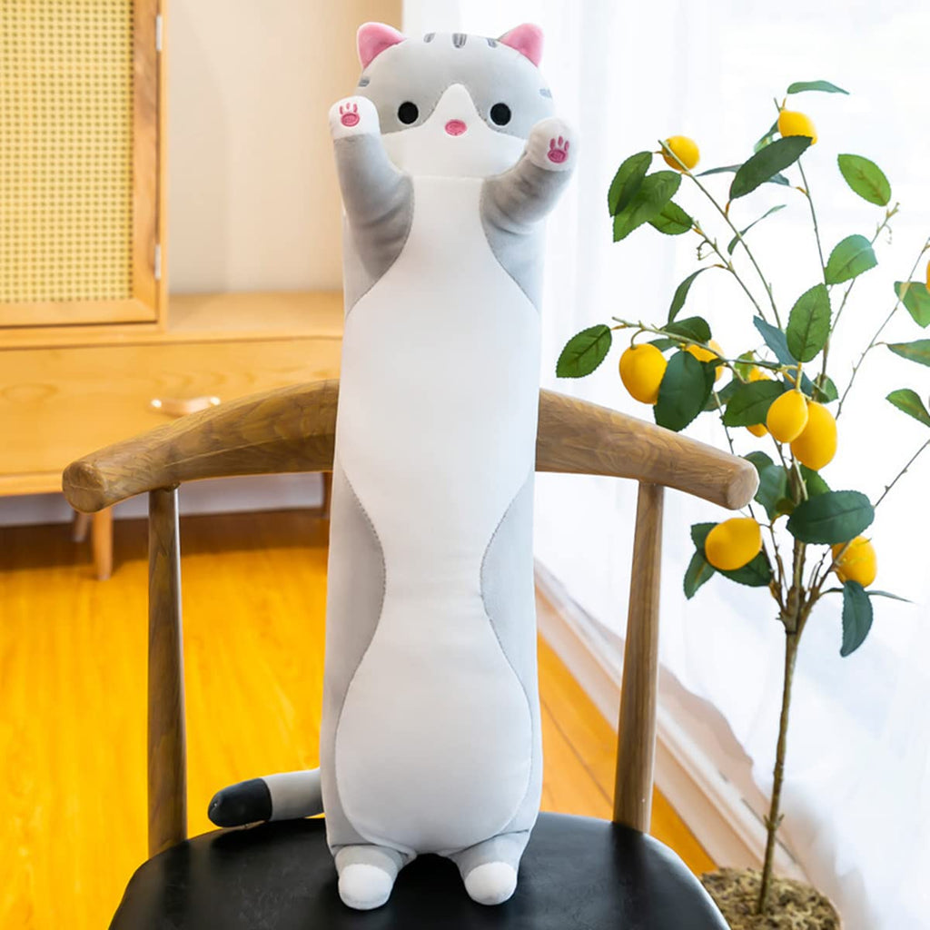 Rexinc Long Gray Cat Plush Pillow Toy – Soft Cute Stuffed Animal Body Pillow (19.68 inches)