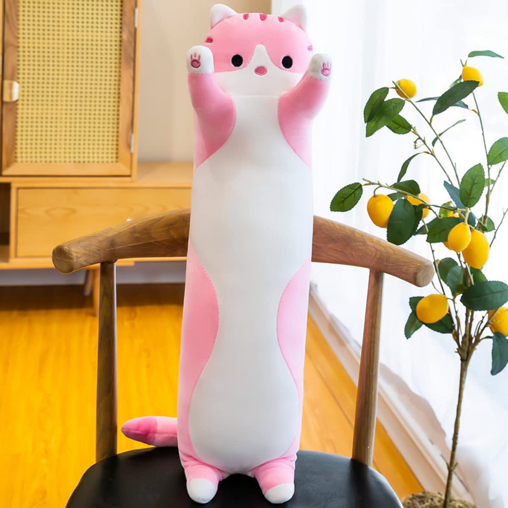 Rexinc Long Pink Cat Plush Pillow – Cute Soft Body Pillow for Sleep & Snuggling (4 Sizes up to 43.3 inches)