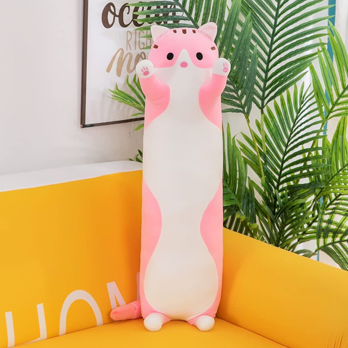 Rexinc Long Pink Cat Plush Pillow – Cute Soft Body Pillow for Sleep & Snuggling (4 Sizes up to 43.3 inches)
