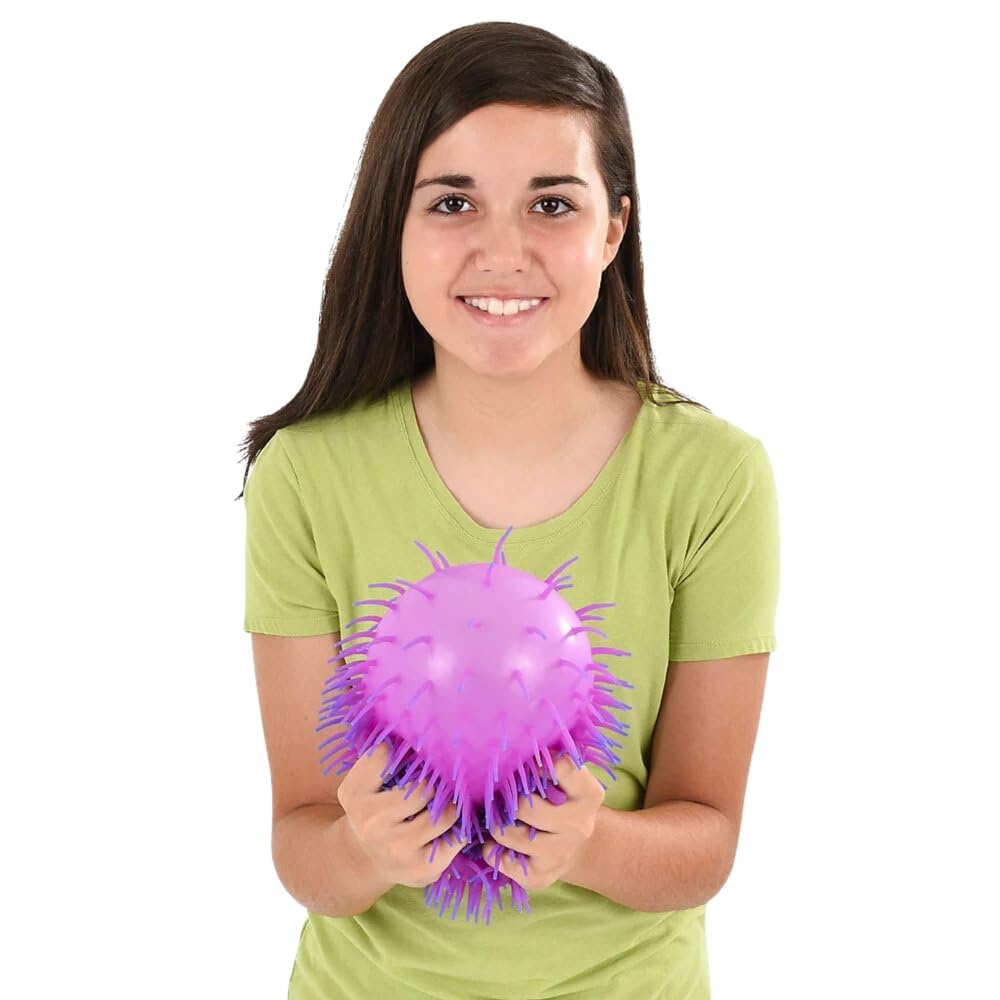 Rhode Island Novelty 9" Two-Tone Puffer Ball – Pack of 6 Fidget Sensory Toys with Stretchy Bristles