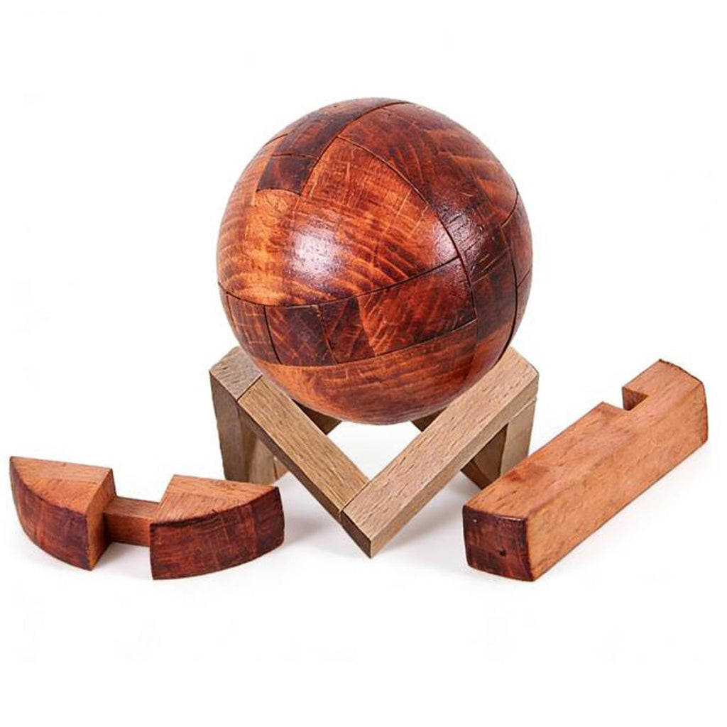 RICHOOSE Wooden Brain Teaser Puzzle Ball - 3D IQ Game for Adults, Teens, Seniors - Challenging Assembly & Disassembly Logic Toy with Stand - Stress Relief Desk Decor
