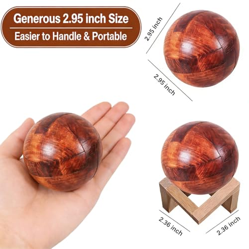 RICHOOSE Wooden Brain Teaser Puzzle Ball - 3D IQ Game for Adults, Teens, Seniors - Challenging Assembly & Disassembly Logic Toy with Stand - Stress Relief Desk Decor