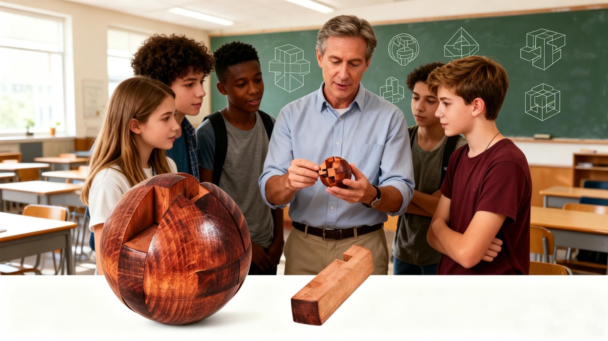 RICHOOSE Wooden Brain Teaser Puzzle Ball - 3D IQ Game for Adults, Teens, Seniors - Challenging Assembly & Disassembly Logic Toy with Stand - Stress Relief Desk Decor