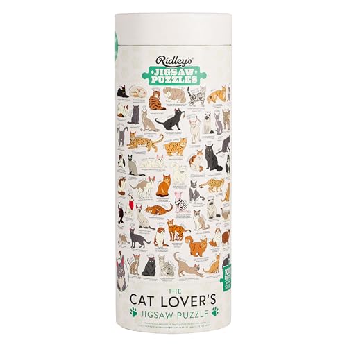 Ridley's 1,000-Piece Cat Lover's Jigsaw Puzzle – Learn 54 Cat Breeds, Includes Poster Guide, Sturdy Storage Tube, Finished Size 28" x 22"