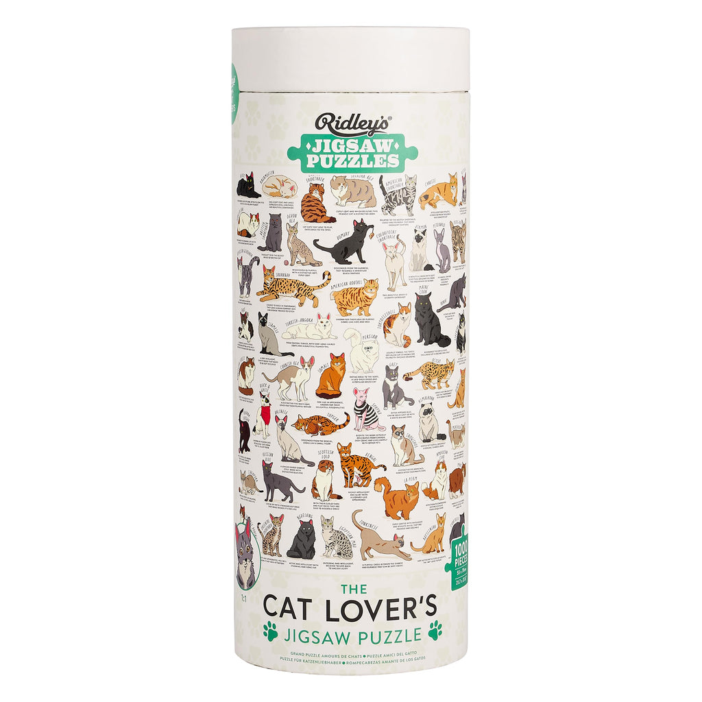 Ridley's 1,000-Piece Cat Lover's Jigsaw Puzzle – Learn 54 Cat Breeds, Includes Poster Guide, Sturdy Storage Tube, Finished Size 28" x 22"