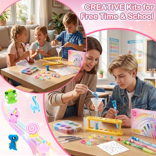 Rilcn DIY Pen Making Kit – 41 Pcs Glitter Floaty Pens Craft Set for Girls Ages 6-12