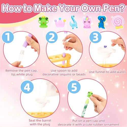 Rilcn DIY Pen Making Kit – 41 Pcs Glitter Floaty Pens Craft Set for Girls Ages 6-12