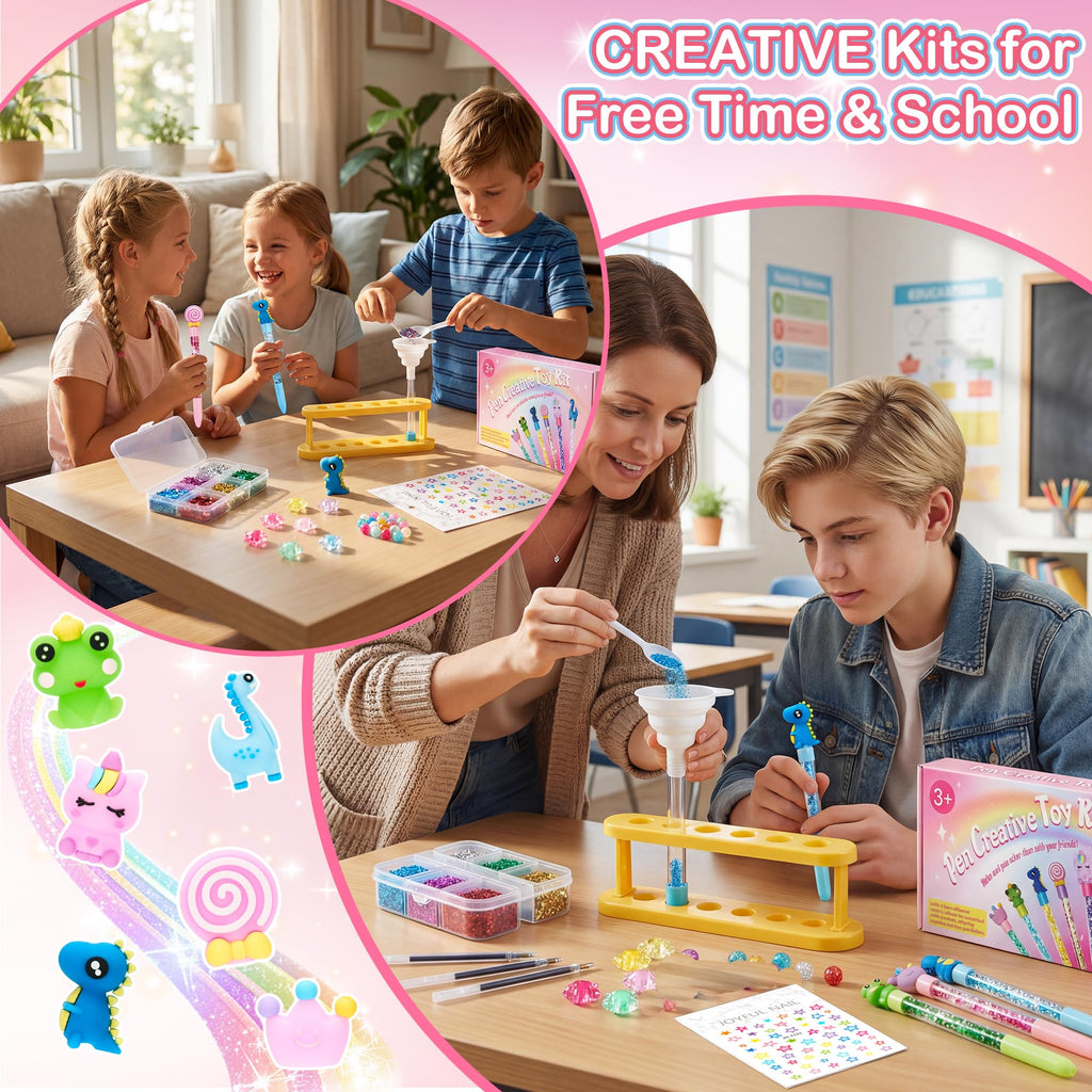 Rilcn DIY Pen Making Kit – 41 Pcs Glitter Floaty Pens Craft Set for Girls Ages 6-12