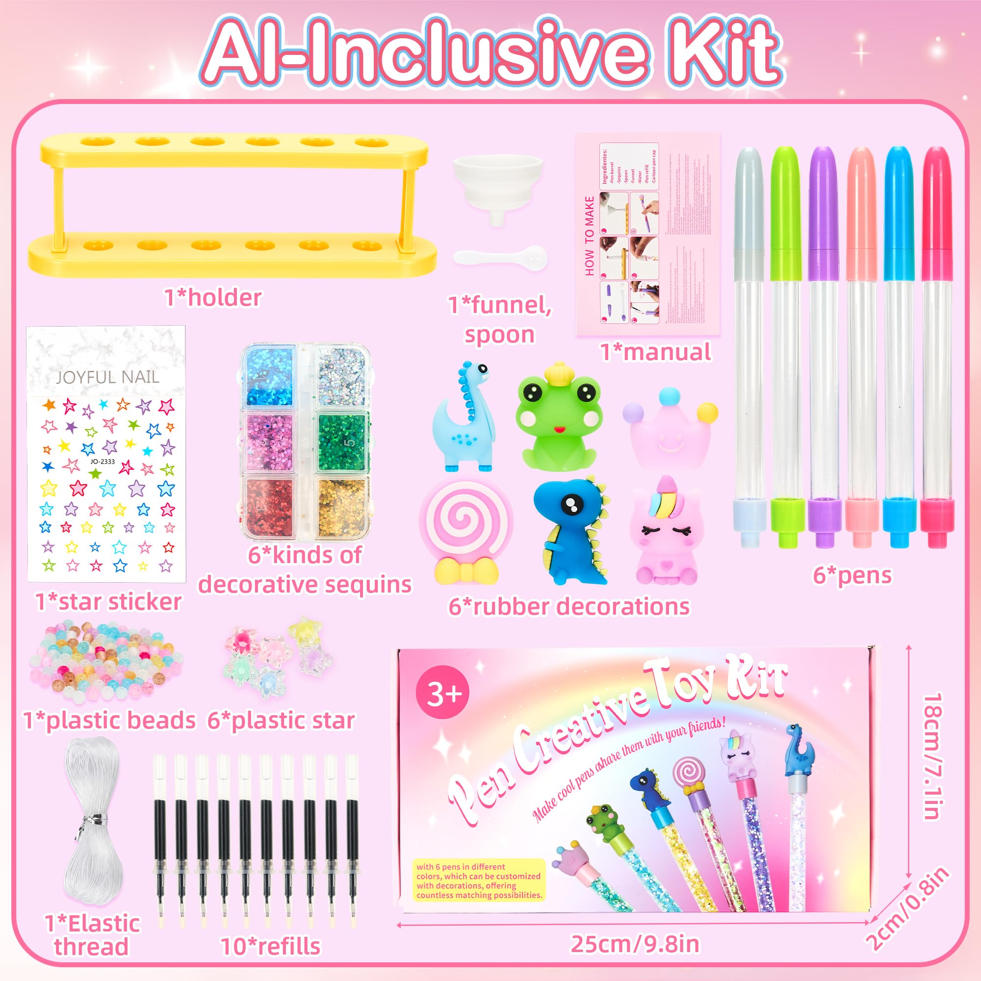 Rilcn DIY Pen Making Kit – 41 Pcs Glitter Floaty Pens Craft Set for Girls Ages 6-12
