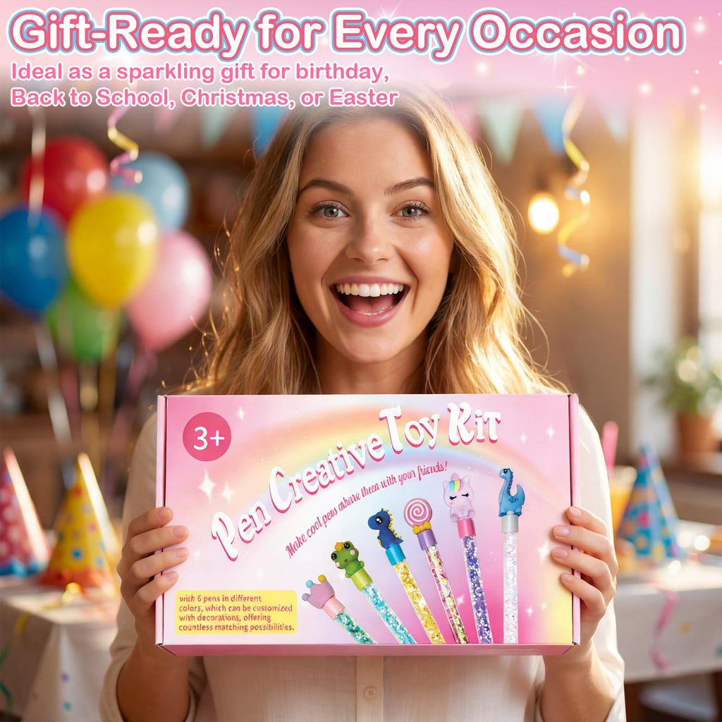 Rilcn DIY Pen Making Kit – 41 Pcs Glitter Floaty Pens Craft Set for Girls Ages 6-12