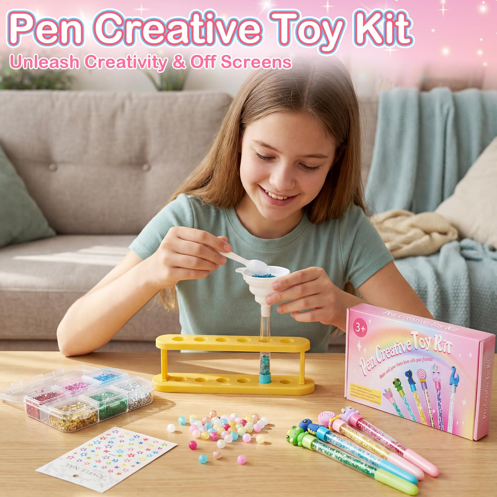 Rilcn DIY Pen Making Kit – 41 Pcs Glitter Floaty Pens Craft Set for Girls Ages 6-12