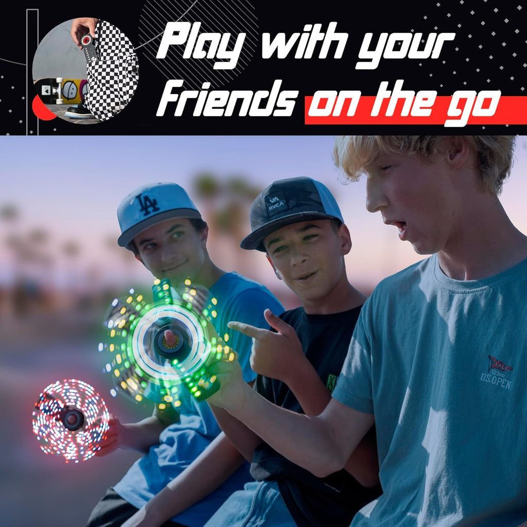 RingSlingr Light Up Fidget Spinner – 4 LED Modes, Glow in the Dark, 10-Hour Battery, Stress Relief Toy for Adults Teens Kids