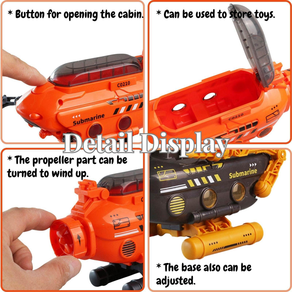 Rinnland Orange Submarine Toy with Robotic Arms, Adjustable Base & Openable Cabin for Kids