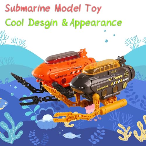 Rinnland Orange Submarine Toy with Robotic Arms, Adjustable Base & Openable Cabin for Kids