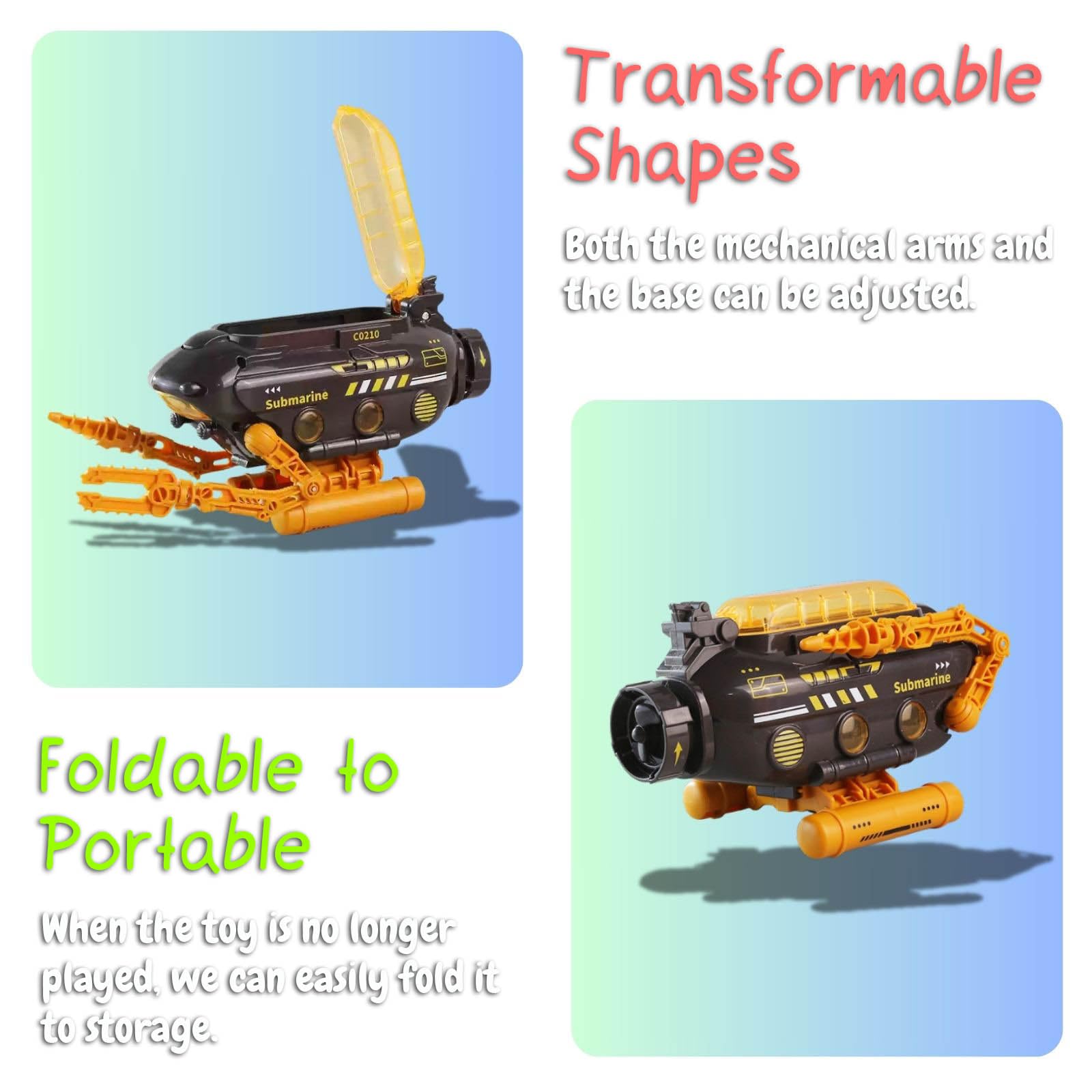 Rinnland Submarine Toy with Robotic Arms - Deep-Sea Probe with Adjustable Base