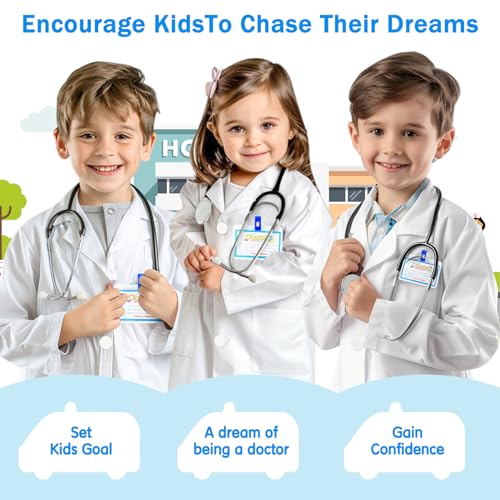 RioRand Kids Doctor Lab Coat Costume Set with Working Stethoscope, Ages 3-12