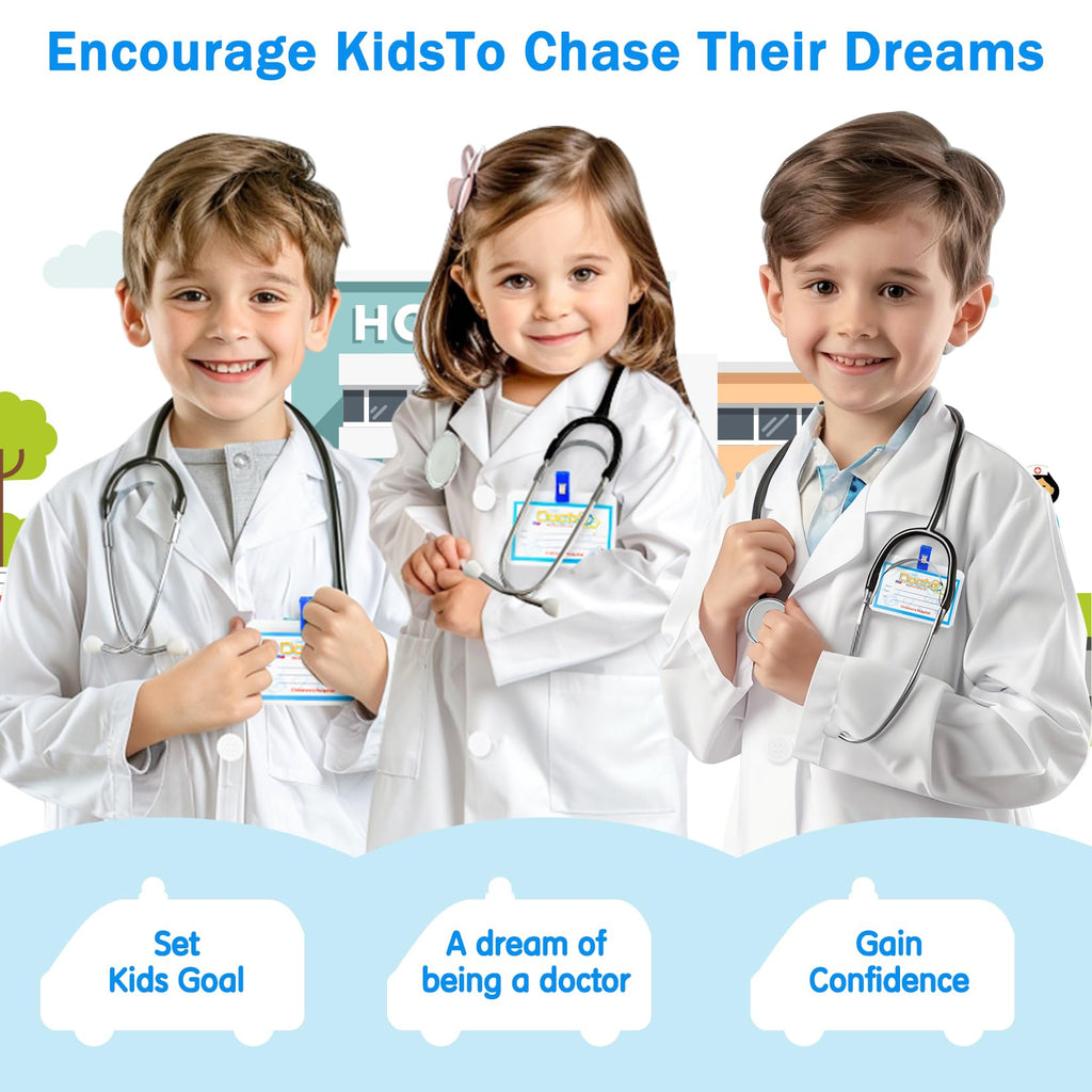 RioRand Kids Doctor Lab Coat Costume Set with Working Stethoscope, Ages 3-12