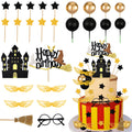 Rismise 26-Piece Wizard Cake Topper Set - Glitter Cardstock Stars, Foam Balls, Glasses, Broom & Castle for Magical Birthday Parties