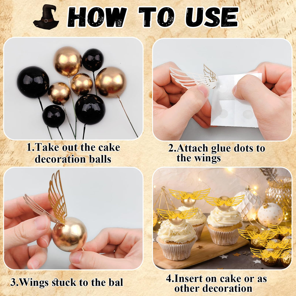 Rismise 26-Piece Wizard Cake Topper Set - Glitter Cardstock Stars, Foam Balls, Glasses, Broom & Castle for Magical Birthday Parties