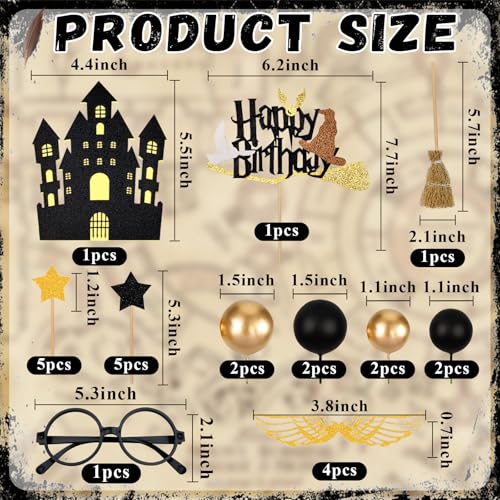 Rismise 26-Piece Wizard Cake Topper Set - Glitter Cardstock Stars, Foam Balls, Glasses, Broom & Castle for Magical Birthday Parties