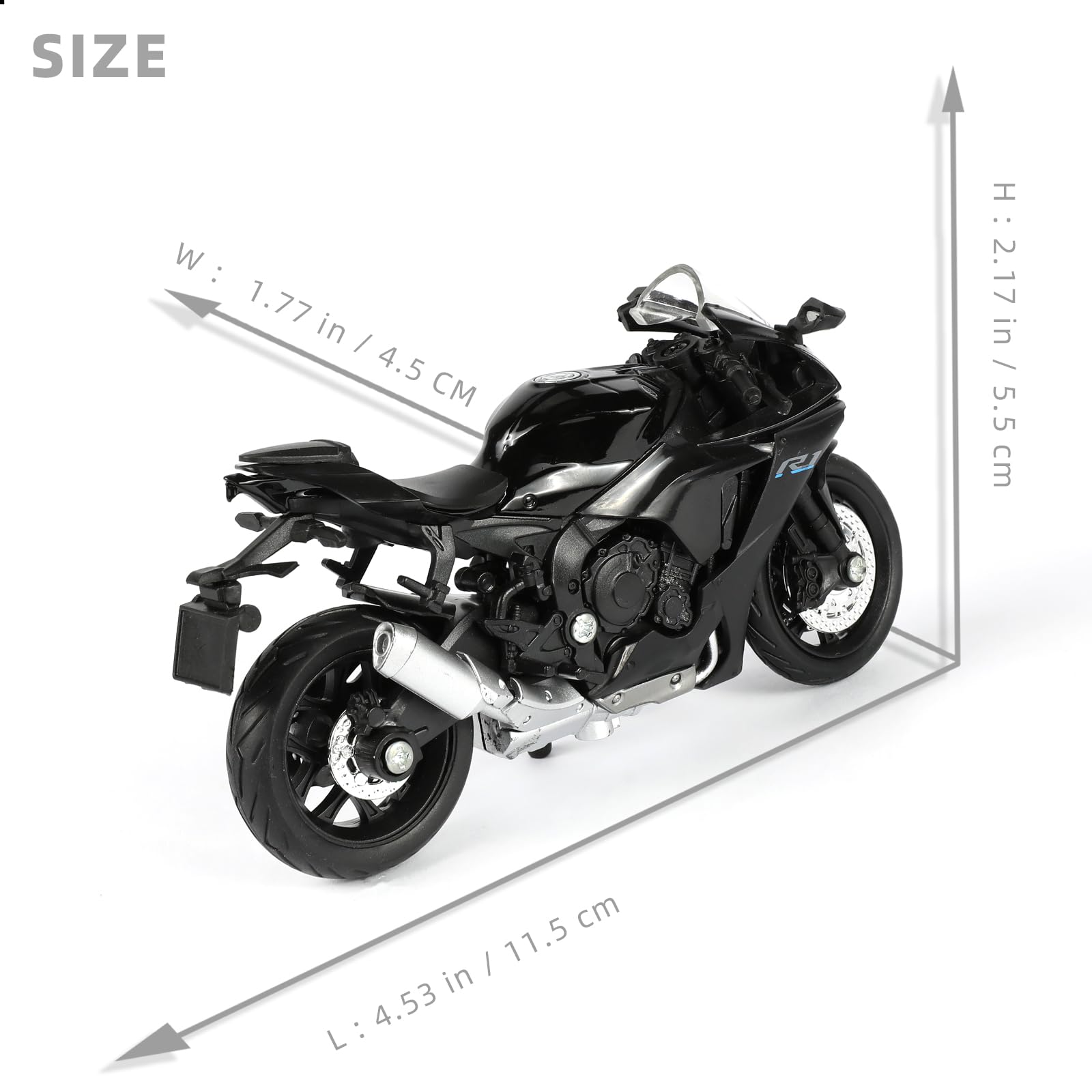 Risopen 1:18 Scale Black Die-Cast Motorcycle Model – Compatible Yamaha R1 Style Toy and Collectible