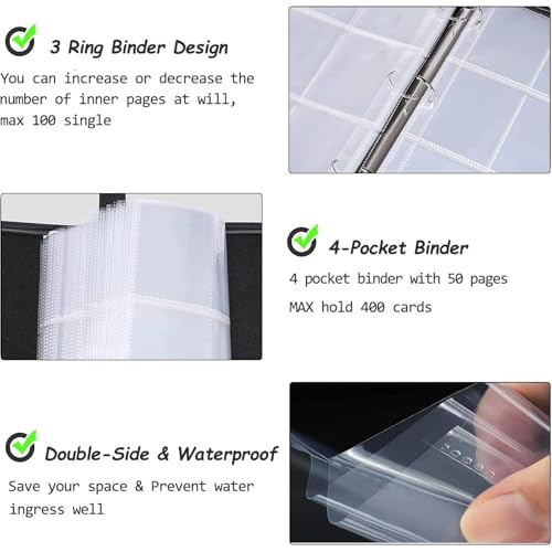 Rmannke 4-Pocket Soccer Card Binder with 50 Removable Sleeves – Holds 400 Cards