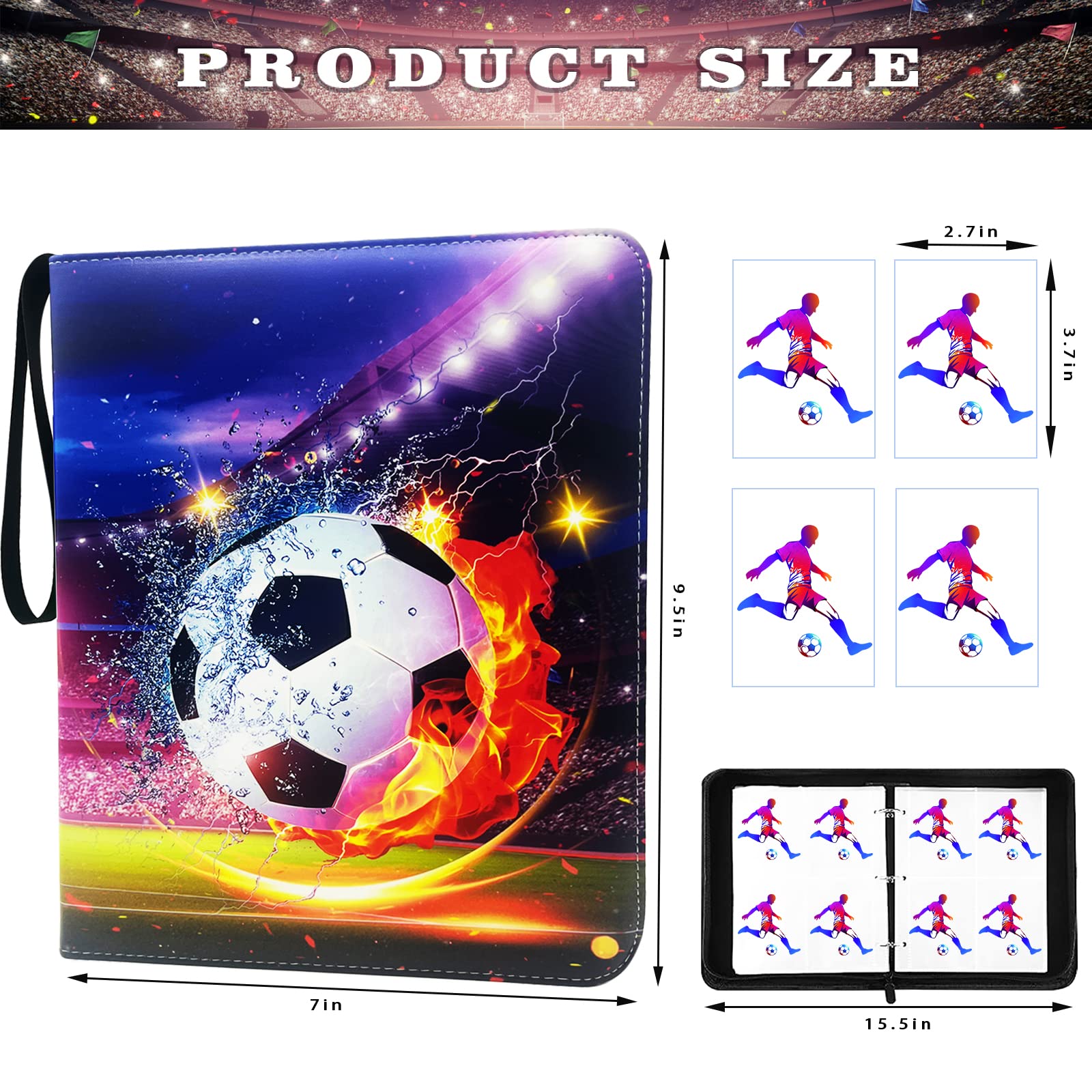 Rmannke 4-Pocket Soccer Card Binder with 50 Removable Sleeves – Holds 400 Cards