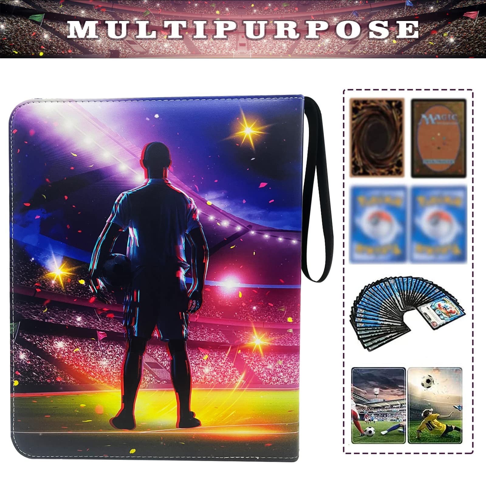 Rmannke 4-Pocket Soccer Card Binder with 50 Removable Sleeves – Holds 400 Cards