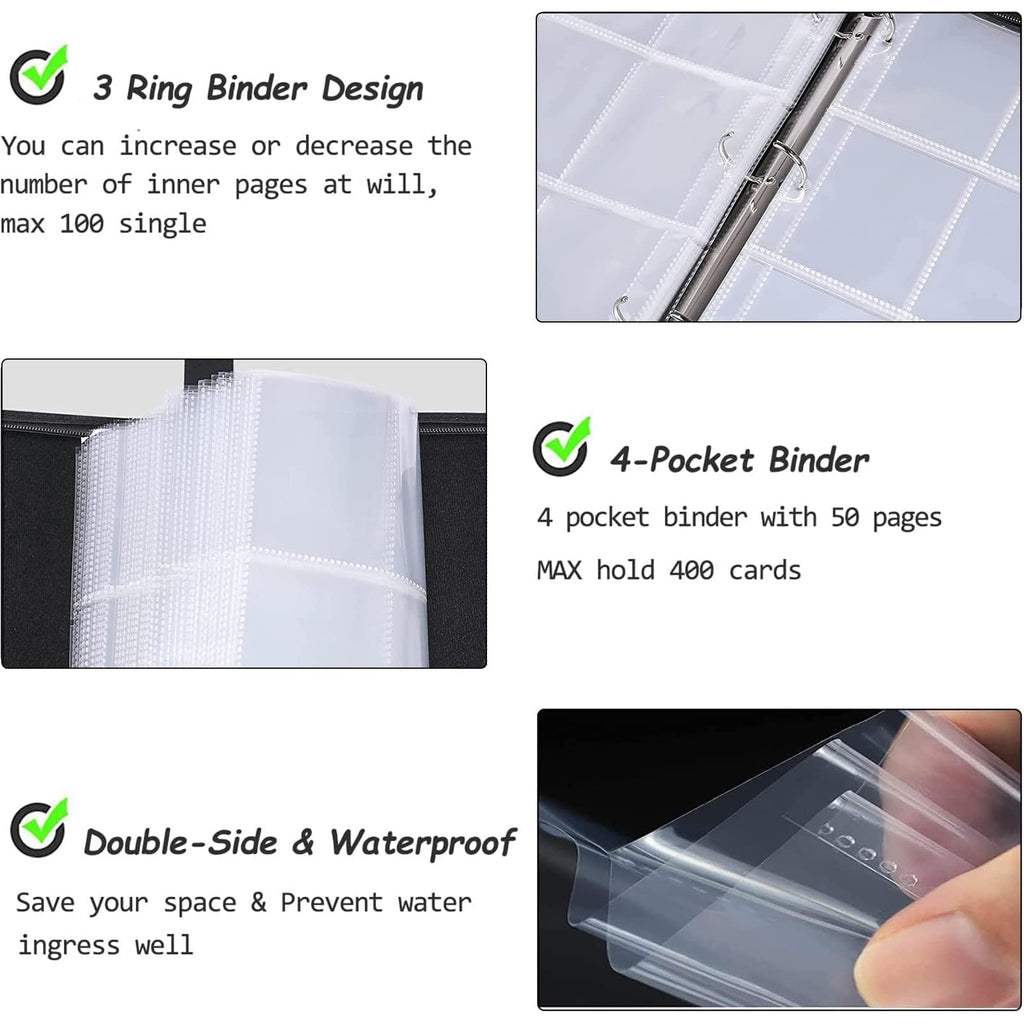 Rmannke 4-Pocket Soccer Card Binder with 50 Removable Sleeves – Holds 400 Cards
