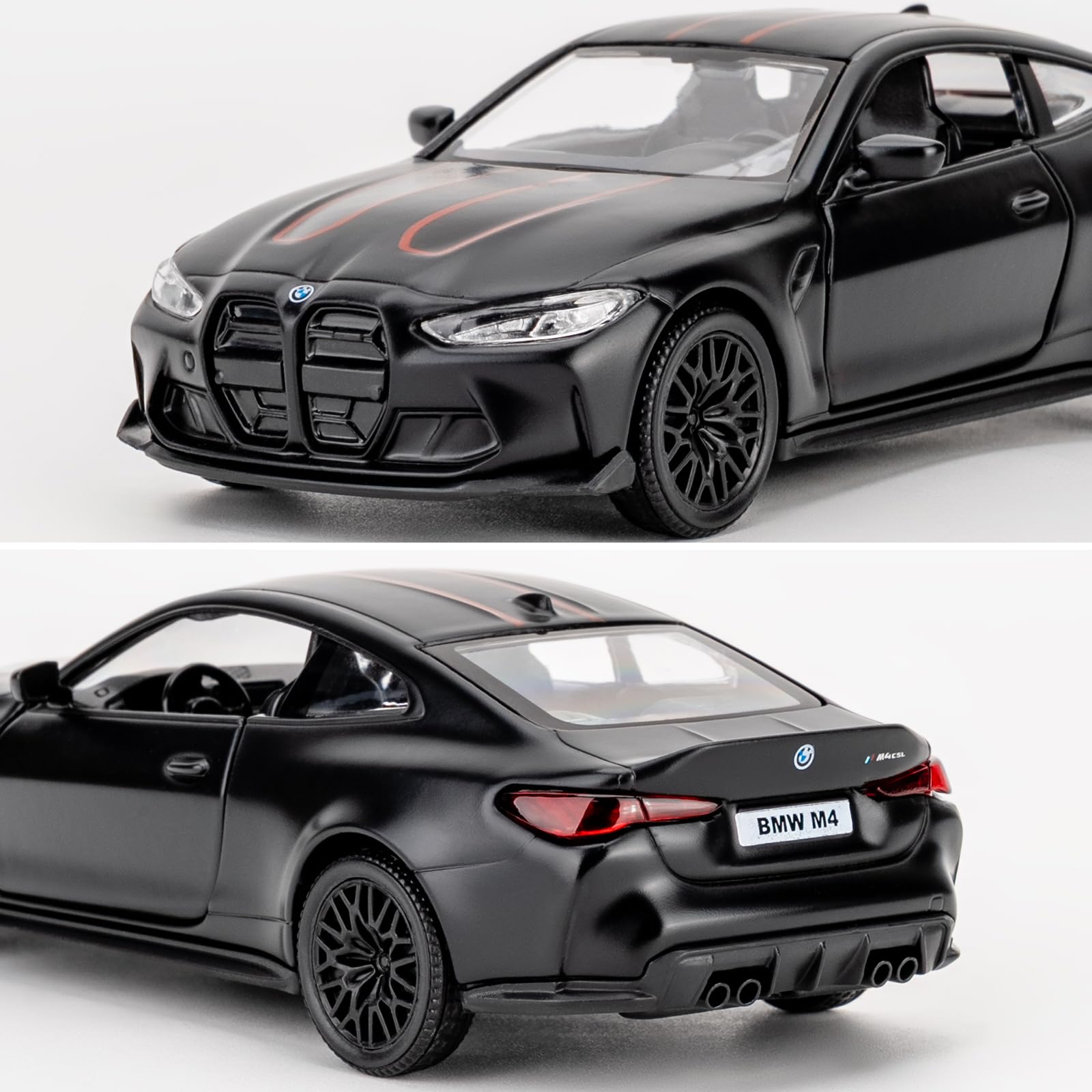 RMZ City 1/36 BMW M4 CSL Diecast Car – Alloy Pullback Toy with Opening Doors, Gift for Ages 3+ (Black)