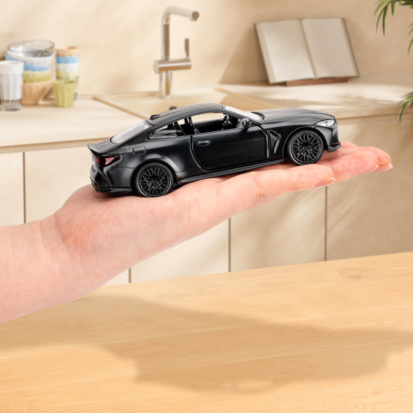 RMZ City 1/36 BMW M4 CSL Diecast Car – Alloy Pullback Toy with Opening Doors, Gift for Ages 3+ (Black)